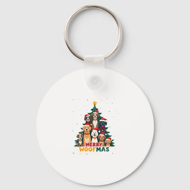 Merry Woofmas - Merry Christmas For Dog Lovers (2) Keychain (Front)