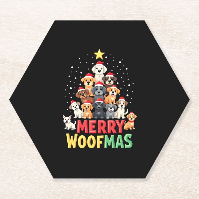 Merry Woofmas - Merry Christmas For Dog Lovers (2) Paper Coaster (Front)