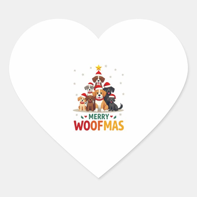Merry Woofmas - Merry Christmas For Dog Lovers (3) Heart Sticker (Front)