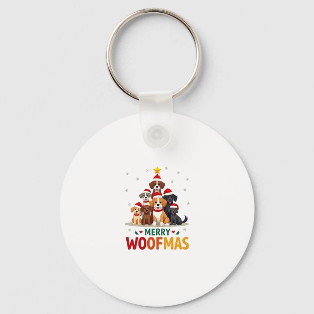 Merry Woofmas - Merry Christmas For Dog Lovers (3) Keychain (Front)