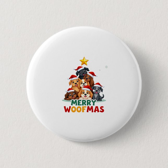 Merry Woofmas - Merry Christmas For Dog Lovers (4) 2 Inch Round Button (Front)