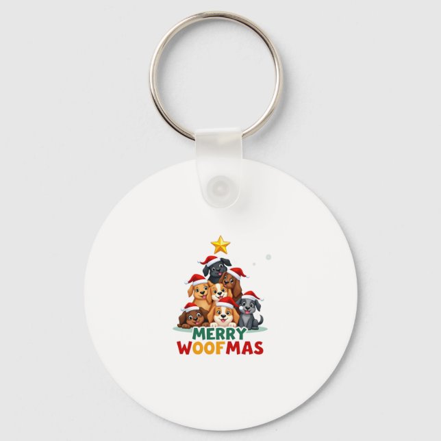Merry Woofmas - Merry Christmas For Dog Lovers (4) Keychain (Front)