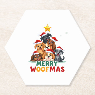 Merry Woofmas - Merry Christmas For Dog Lovers (4) Paper Coaster