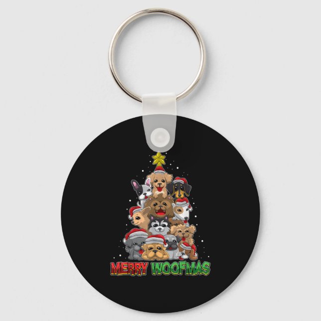 Merry Woofmas - Merry Christmas For Dog Lovers  Keychain (Front)