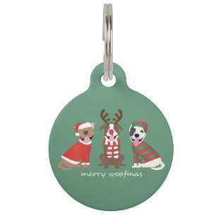 Merry Woofmas Pit Bull Dogs Pet Tag