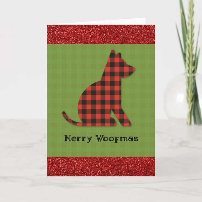 Merry Woofmas Plaid Dog Christmas Holiday Card (Front)
