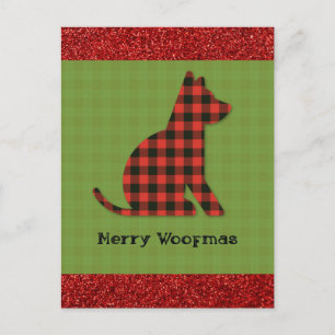 Merry Woofmas Plaid Dog Christmas Postcard
