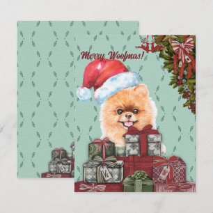Merry Woofmas! Pomeranian Dog Santa Hat Christmas Card
