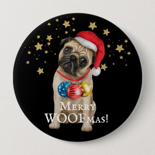 Merry WOOFmas Pug Dog Under The Stars 4 Inch Round Button