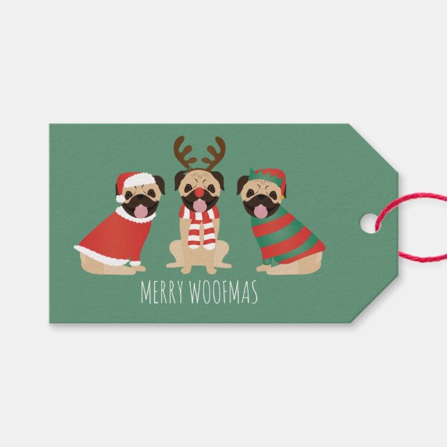Merry Woofmas Pug Dogs Gift Tags (Front (Horizontal))
