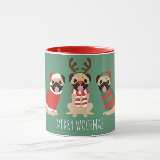 Merry Woofmas Pug Dogs Mug (Center)