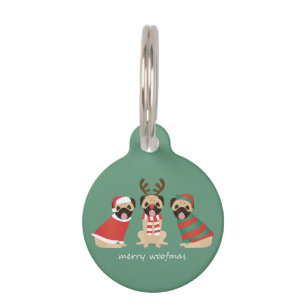 Merry Woofmas Pug Dogs Pet Tag