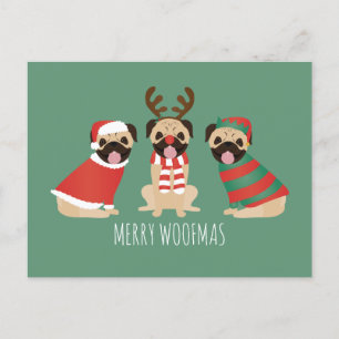 Merry Woofmas Pug Dogs Postcard
