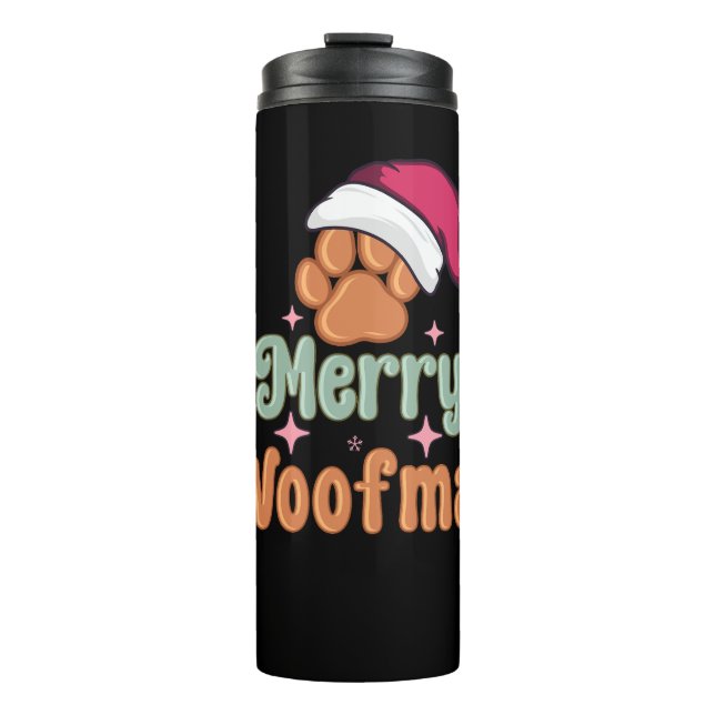 Merry Woofmas Retro Christmas pink Dog T shirt Des Thermal Tumbler (Front)