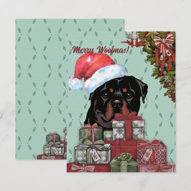 Merry Woofmas! Rottweiler Santa Hat Christmas Gift Card (Front/Back)