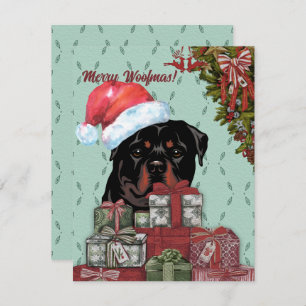 Merry Woofmas! Rottweiler Santa Hat Christmas Gift Card