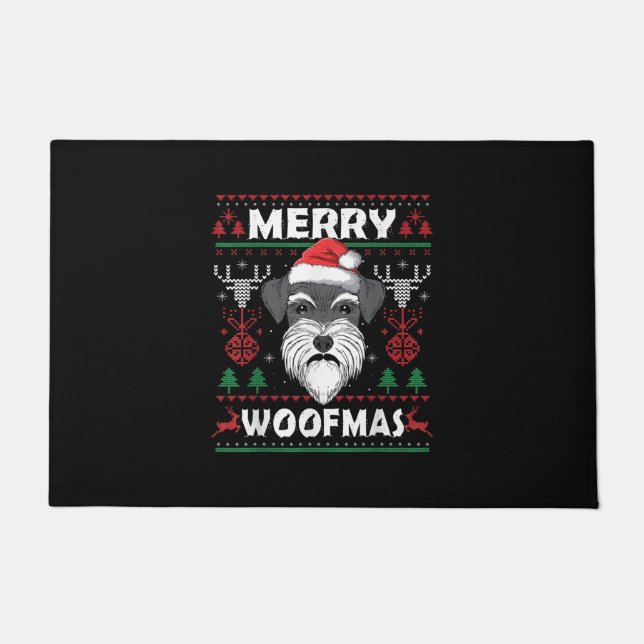 Merry Woofmas Schnauzer Christmas Dog Lover Pajama Doormat (Front)