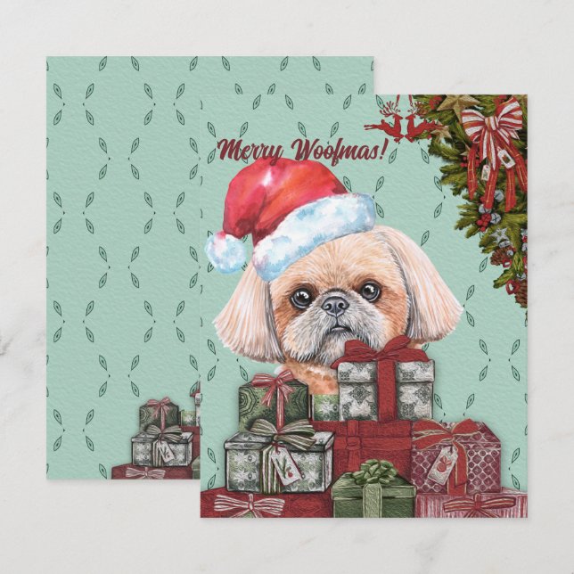 Merry Woofmas! Shih Tzu Santa Hat Christmas Gift  Card (Front/Back)