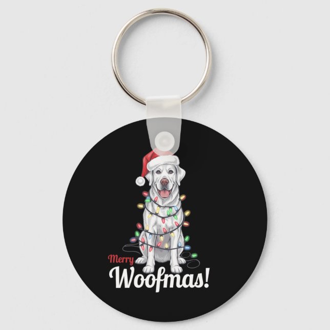 Merry Woofmas Silver Labrador Dog Light Decor Chri Keychain (Front)