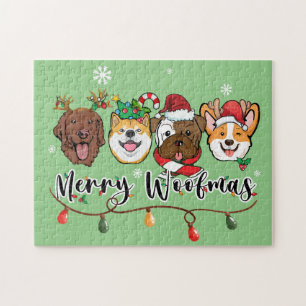 Merry Woofmas Typography Jigsaw Puzzle