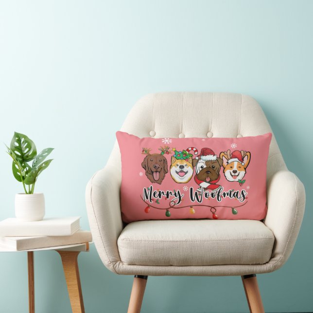 Merry Woofmas Typography Lumbar Pillow (Chair)