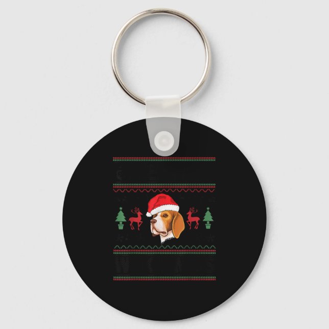 Merry Woofmas Ugly Christmas Beagle Xmas Party  Keychain (Front)