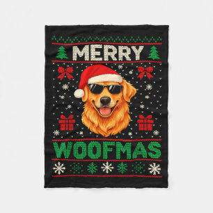 Merry Woofmas Ugly Christmas Jumper Xmas Dog Lover Fleece Blanket