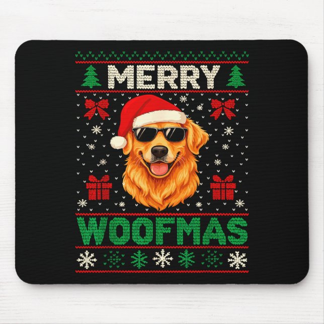 Merry Woofmas Ugly Christmas Jumper Xmas Dog Lover Mouse Pad (Front)