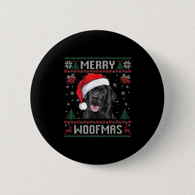 Merry Woofmas Ugly Sweater Black Lab Labrador Chri 2 Inch Round Button (Front)