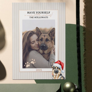 Merry Woofmas Watercolor German Shepherd Foil Holiday Card