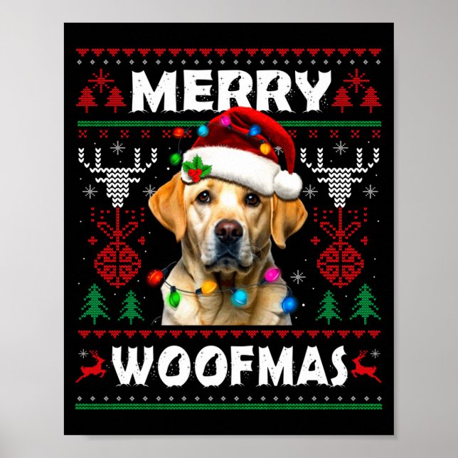 Merry Woofmas Yellow Labrador Christmas Ugly Sweat Poster (Front)