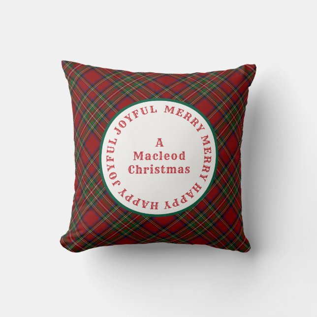 MERRY Words Scottish Tartan 2 Throw Pillow (Front)