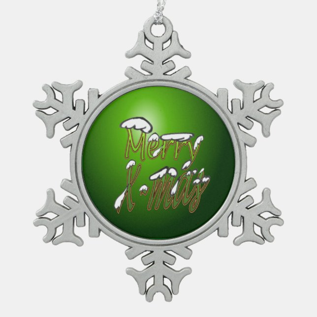 Merry X-Mas Pewter Snowflake Ornament (Front)