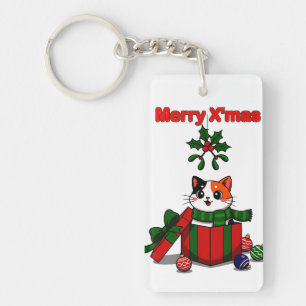 “Merry X’mas” Whimsical Holiday Greeting Design Keychain