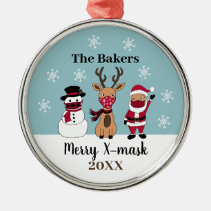 Merry X-Mask Funny Santa Reindeer Snowman Metal Ornament