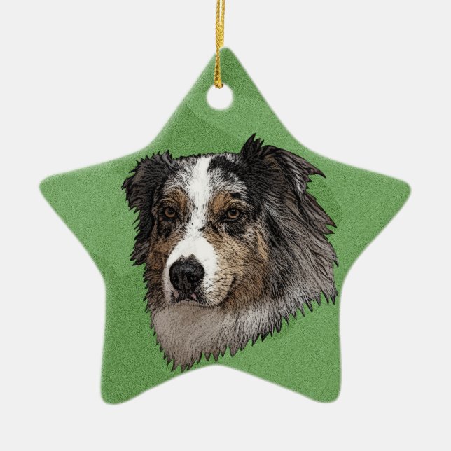 Merry Xmas Australian Shepherd Ceramic Ornament (Front)