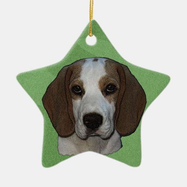 Merry Xmas Beagle Ceramic Ornament (Front)