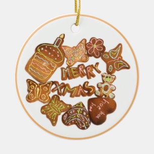 Merry Xmas cakes Ceramic Ornament