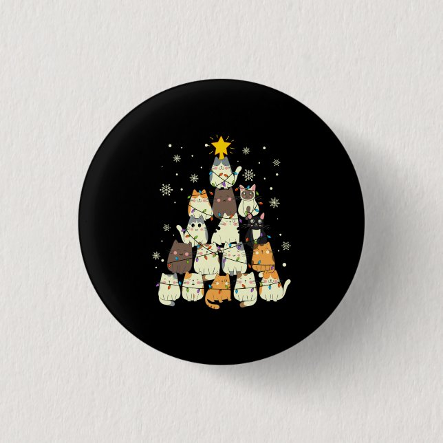 Merry Xmas Cat Christmas Tree 1 Inch Round Button (Front)