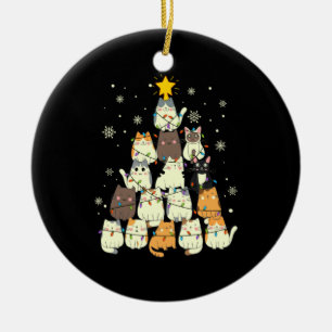 Merry Xmas Cat Christmas Tree Ceramic Ornament