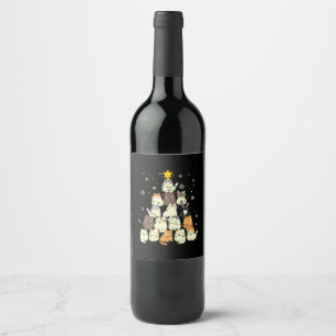 Merry Xmas Cat Christmas Tree Wine Label