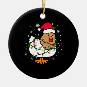 Merry Xmas Chicken Christmas Tree Light Ceramic Ornament