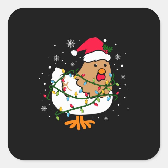 Merry Xmas Chicken Christmas Tree Light Square Sticker (Front)
