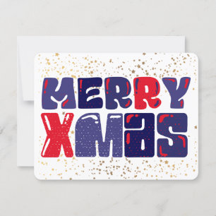 Merry Xmas Cute Red Blue Gold Holiday Card