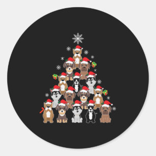 Merry Xmas Dog Christmas Tree Classic Round Sticker