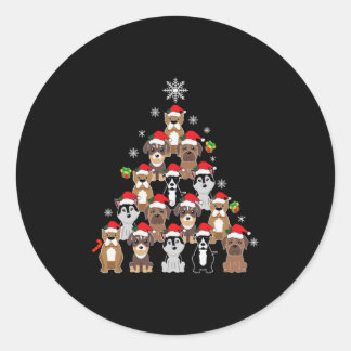 Merry Xmas Dog Christmas Tree Classic Round Sticker