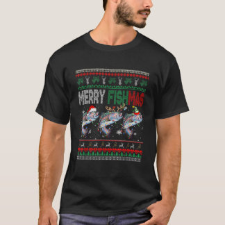 Merry Xmas Fish Sweater Three Santa Reindeer Elf T