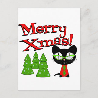 Merry Xmas from a Cool Kitty Holiday Postcard
