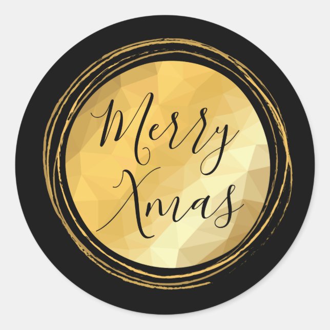 Merry Xmas golden metallic minimal Classic Round Sticker (Front)
