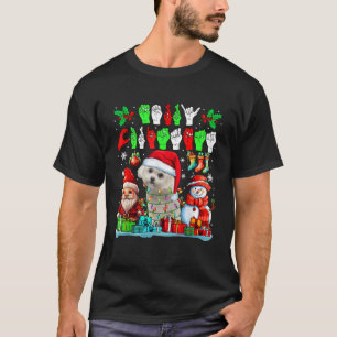 Merry Xmas Hands Sign Language Santa Maltese Gnome T-Shirt